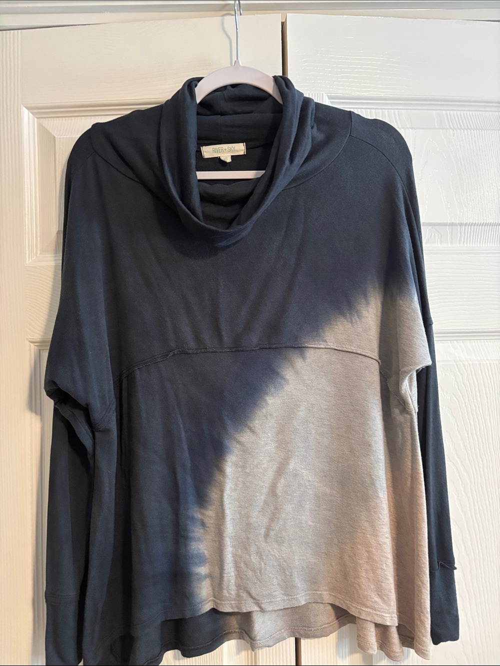 River + Sky Navy to Taupe Dip-Dye Cowl-Neck Long Sleeve Top